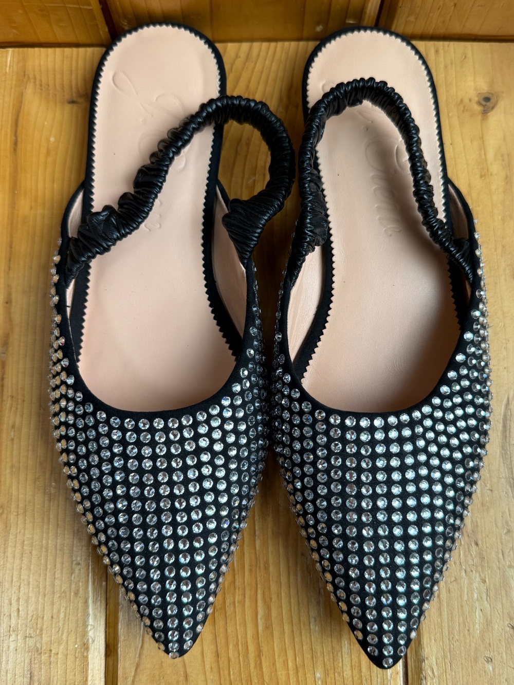 8.5 J Crew Crystal Stretchy Slingback Mules Fancy Flats Party Holiday Rhinestone